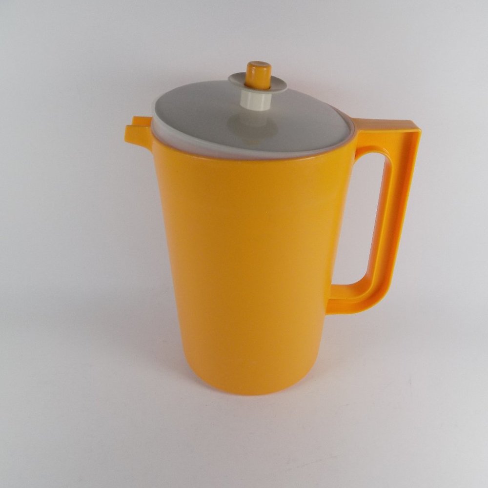 Vintage Yellow Tupperware Push Button Pitcher Collectible Kitchenware